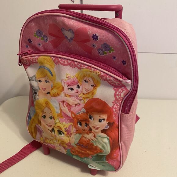 Girl Novelty Disney Princess Mini Suitcase Rolling Backpack 4x12” School Travel - Picture 12 of 13